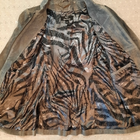 Y2K Style Leather Jacket Dennis by Dennis Basso Gray Size Small Women's - Picture 3 of 10